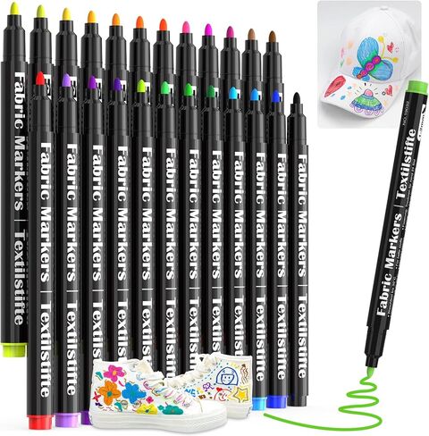 JR.WHITE Fabric Markers Permanent for T Shirts Baby Clothes Onesies Bibs White Pillow Canvas Tote Bags Clothing - No Bleed - Fine Tip - Child Safe & Non Toxic Fabric Paint Pens Set of 24 Colors in Kuwait
