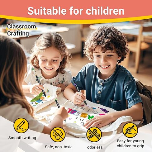 JR.WHITE Fabric Markers Permanent for T Shirts Baby Clothes Onesies Bibs White Pillow Canvas Tote Bags Clothing - No Bleed - Fine Tip - Child Safe & Non Toxic Fabric Paint Pens Set of 24 Colors in Kuwait