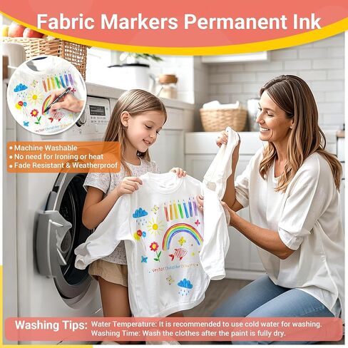 JR.WHITE Fabric Markers Permanent for T Shirts Baby Clothes Onesies Bibs White Pillow Canvas Tote Bags Clothing - No Bleed - Fine Tip - Child Safe & Non Toxic Fabric Paint Pens Set of 24 Colors in Kuwait