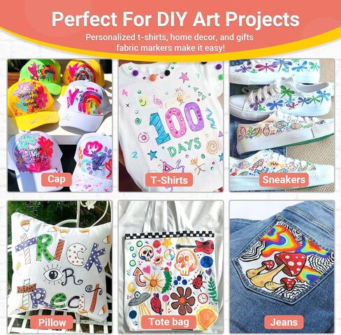 JR.WHITE Fabric Markers Permanent for T Shirts Baby Clothes Onesies Bibs White Pillow Canvas Tote Bags Clothing - No Bleed - Fine Tip - Child Safe & Non Toxic Fabric Paint Pens Set of 24 Colors in Kuwait