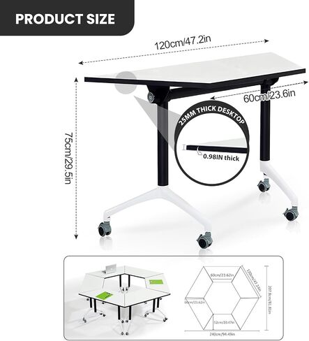 Conference Table,Folding Conference Room Tables with Flip-Top Design,Foldable Office Meeting Seminar Table,Modular Mobile Training Room Tables with Caster,Rolling Seminar Tables for Meeting Room in Saudi Arabia