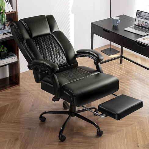 كرسي المكتب التنفيذي 400 رطل من Lemberi مع راحة في القدم ، كرسي مكتب كبير وطويل الشاق ، كراسي كمبيوتر جلدية عالية الظهر (أسود) in Kuwait