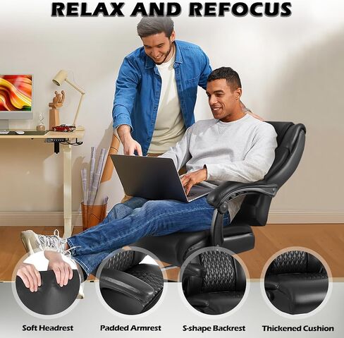 كرسي المكتب التنفيذي 400 رطل من Lemberi مع راحة في القدم ، كرسي مكتب كبير وطويل الشاق ، كراسي كمبيوتر جلدية عالية الظهر (أسود) in Kuwait