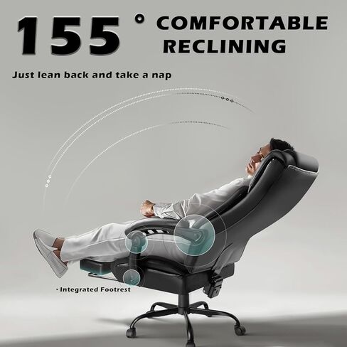 كرسي المكتب التنفيذي 400 رطل من Lemberi مع راحة في القدم ، كرسي مكتب كبير وطويل الشاق ، كراسي كمبيوتر جلدية عالية الظهر (أسود) in Kuwait