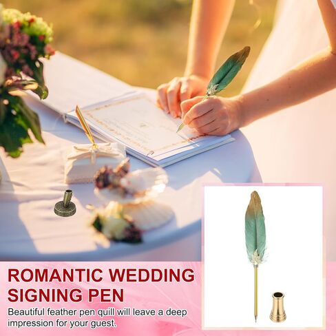 Patikil Feather Pen Quill ، Feather Ballpoint Pen Bulk Bulk Confered Vintage Feather Calligraphy Pen مع حامل القلم الذهبي لمكتب زفاف الزفاف المميز للضيوف ، Navy Blue in Kuwait
