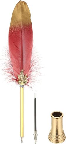 Patikil Feather Pen Quill ، Feather Ballpoint Pen Bulk Bulk Confered Vintage Feather Calligraphy Pen مع حامل القلم الذهبي لمكتب زفاف الزفاف المميز للضيوف ، Navy Blue in Kuwait