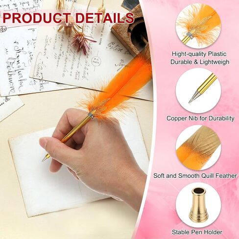 Patikil Feather Pen Quill ، Feather Ballpoint Pen Bulk Bulk Confered Vintage Feather Calligraphy Pen مع حامل القلم الذهبي لمكتب زفاف الزفاف المميز للضيوف ، Navy Blue in Kuwait