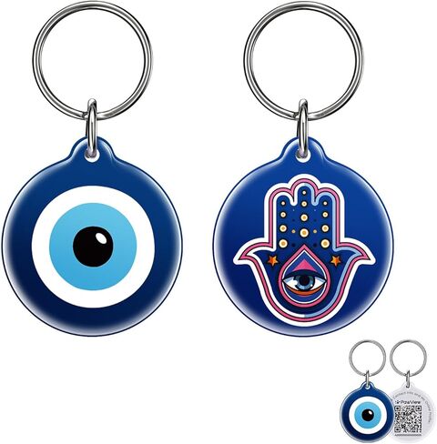 QR Code PET ID علامات للكلاب والقطط - سلسلة Guardian Spirit Series 2PCs ، علامات الكلاب الذكية مع Evil Eye ، Hamsa Hand & Celtic Knot ، مقاوم للماء ، ملف تعريف قابل للتحرير ، تنبيه الموقع الفوري in Kuwait