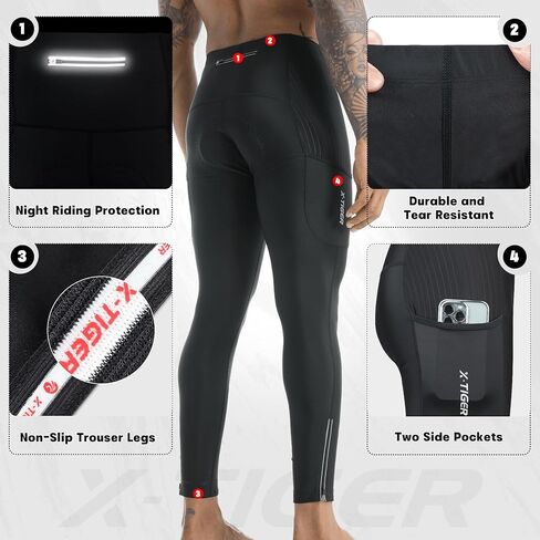 X-TIGER Men's Bike Pants 5D Gel Padded Cycling Tights Leggings Outdoor Riding Mountain Road Bicycle Trousers in Kuwait