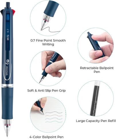 M&G 3 PCS 4-in-1 أقلام نقطة ملونة قابلة للسحب ، نقطة دقيقة 0.7 ملم ، إعادة ملء السعة الكبيرة ، قبضة مضادة للانزلاق ، ألوان محفوفة بالكتابة سلسة ألوان متنوعة للمدرسة والمكتب ، الأزرق in Saudi Arabia