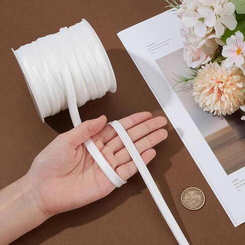 50 Yards 0.39 Inch Wide Double Fold Bias Sewing Bias Tapes, Soft White Satin Twill Tape, Sewing Supplies for Seaming Binding Hemming Piping Quilting in Kuwait
