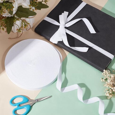 BENECREAT 50 Yards White Cotton Twill Tape, 5/8 Inch Wide Cotton Ribbon Bias Binding Tape Herringbone Webbing Trim for Sewing Gift Wrapping DIY Craft Making in Kuwait