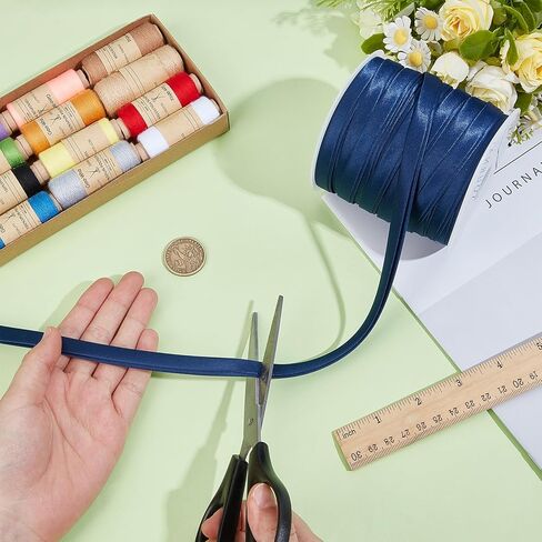 50 Yards 0.39 Inch Wide Double Fold Bias Sewing Bias Tapes, Soft White Satin Twill Tape, Sewing Supplies for Seaming Binding Hemming Piping Quilting in Kuwait