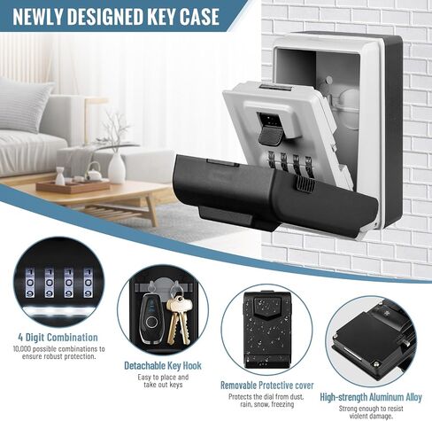 Huanlang Key Lock Box Mount Wall - صندوق قفل تركيبة في الهواء الطلق مع 6 أوجه تضيء ، مفتاح مقاوم للماء سعة كبيرة لمدرسة Office Garage School in Kuwait