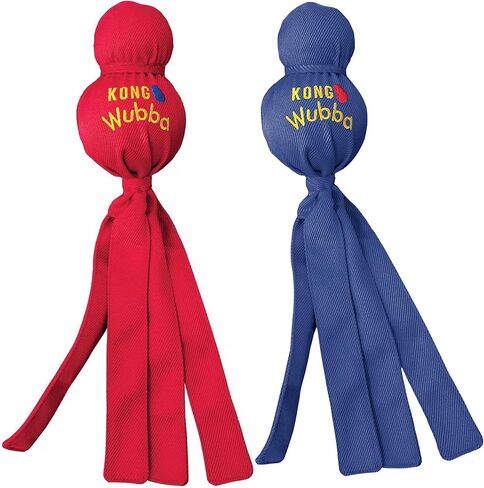 Kong Wubba Dog Toy 2 Pack - Tug Interactive Tug & Troam Toy مع نايلون معزز ، ذيول مرنة لجلبها ، Shake & Speceaky (كبير ، عبوة 2) in Kuwait