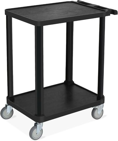 2-Tier Plastic Flat Utility Cart, Commercial Rolling Service Cart on Wheels with Braker, Multi-Function Handle and Large CapacityStorage,Perfect for Warehouse Garage Office,Black in Saudi Arabia
