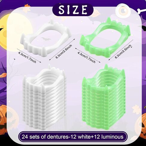 24 PCS مصاصي الدماء البلاستيكي الأسنان الأنياب المزيفة - مصاصي الدماء البيضاء أسنان هالوين الدعائم ، مستلزمات الحفلات والخداع أو الملحقات in Kuwait