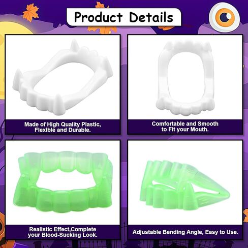 24 PCS مصاصي الدماء البلاستيكي الأسنان الأنياب المزيفة - مصاصي الدماء البيضاء أسنان هالوين الدعائم ، مستلزمات الحفلات والخداع أو الملحقات in Kuwait