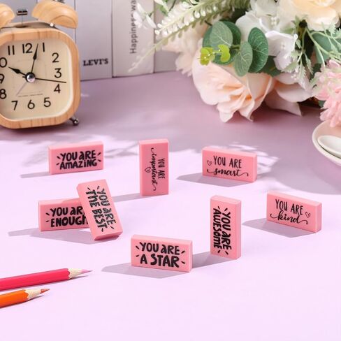 PerKoop 50 Pcs Inspirational Pink Erasers Bulk Small Motivational Block Pencil Erasers You are Awesome Gifts for Kids Students Teachers Classroom Office Stationery Supplies in Saudi Arabia