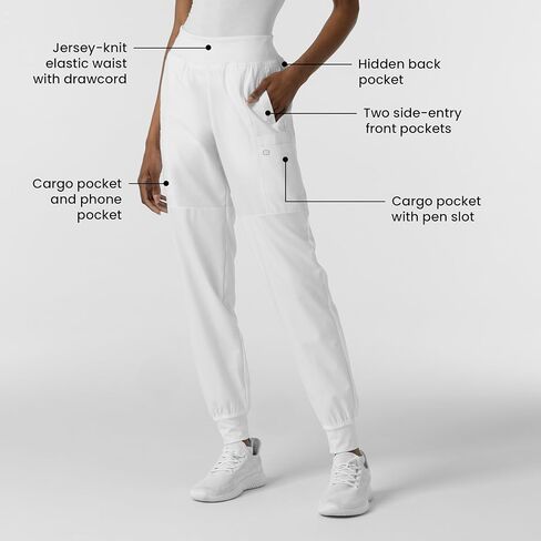 WonderWink W123 Women’s Comfort Waist Cargo Jogger Pant — White, Medium Petite in Saudi Arabia