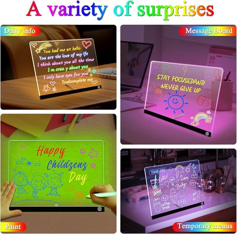 16“ LED Drawing Message Note Board 7 Colors Light Acrylic Dry Erase Lumiboard with Colors 2 Modes as Night Light for Kids Room/Store/Office Ideal Gift for Festival Decoration 7 Markers in Saudi Arabia