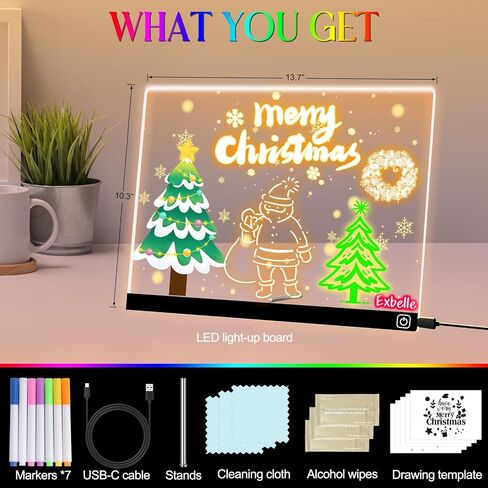 16“ LED Drawing Message Note Board 7 Colors Light Acrylic Dry Erase Lumiboard with Colors 2 Modes as Night Light for Kids Room/Store/Office Ideal Gift for Festival Decoration 7 Markers in Saudi Arabia