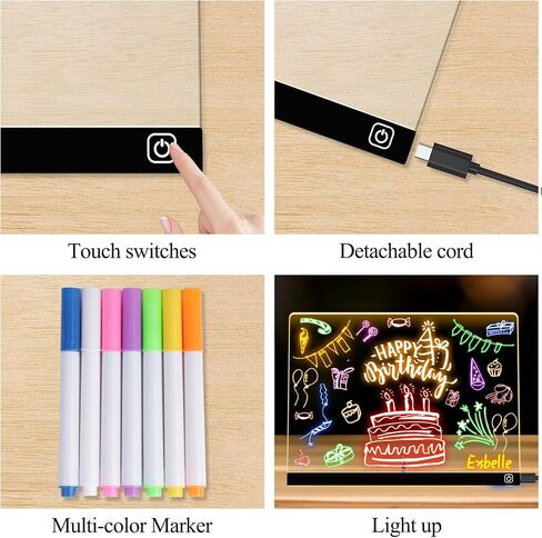 16“ LED Drawing Message Note Board 7 Colors Light Acrylic Dry Erase Lumiboard with Colors 2 Modes as Night Light for Kids Room/Store/Office Ideal Gift for Festival Decoration 7 Markers in Saudi Arabia