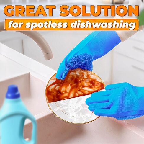 ALPENKOK 1 Pair Silicone Gloves for Washing Dishes – Tear-Resistant Silicone Dishwashing Gloves with Scrubber |Household Use in Kuwait