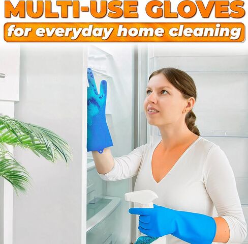ALPENKOK 1 Pair Silicone Gloves for Washing Dishes – Tear-Resistant Silicone Dishwashing Gloves with Scrubber |Household Use in Kuwait