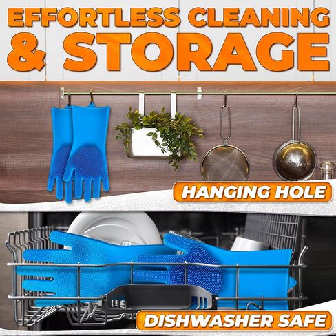 ALPENKOK 1 Pair Silicone Gloves for Washing Dishes – Tear-Resistant Silicone Dishwashing Gloves with Scrubber |Household Use in Kuwait