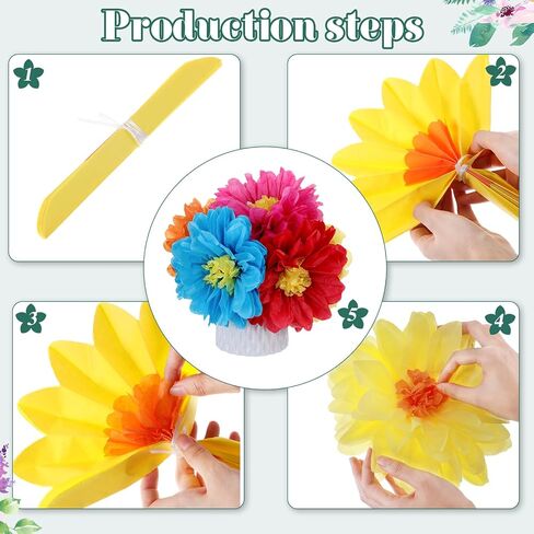 18 Pcs Colorful Fiesta Tissue Paper Flowers with 30 Pcs Green Pipe Cleaners Mexican Carnival Tissue Paper Flowers Chenille Stems Floral for Fiesta Party Baby Shower Wedding Birthday Party(Vivid) in Saudi Arabia