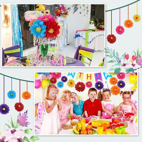 18 Pcs Colorful Fiesta Tissue Paper Flowers with 30 Pcs Green Pipe Cleaners Mexican Carnival Tissue Paper Flowers Chenille Stems Floral for Fiesta Party Baby Shower Wedding Birthday Party(Vivid) in Saudi Arabia