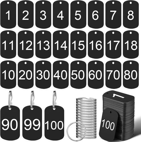 100 PCS علامات رقم الألومنيوم مع حلقات المفاتيح رقم 1-100 علامات مفتاح معدني لتحديد هوية فندق خزانة المنزل (الأزرق ، مستطيلة) in Saudi Arabia