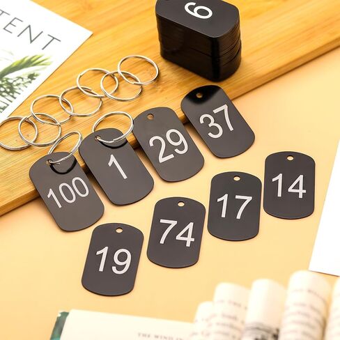 100 PCS علامات رقم الألومنيوم مع حلقات المفاتيح رقم 1-100 علامات مفتاح معدني لتحديد هوية فندق خزانة المنزل (الأزرق ، مستطيلة) in Saudi Arabia
