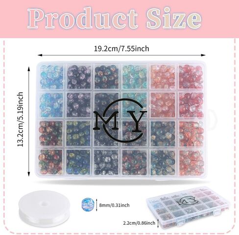 600pcs 8mm Crackle Glass Beads for Bracelet Jewelry Making Kit with 1 Roll Crystal Elastic Cord, 12 Colors Crystal Glass Beads for DIY Craft Friendship Ankle Necklace Earring Jewelry Making in Saudi Arabia