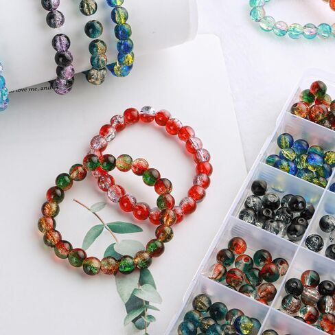 600pcs 8mm Crackle Glass Beads for Bracelet Jewelry Making Kit with 1 Roll Crystal Elastic Cord, 12 Colors Crystal Glass Beads for DIY Craft Friendship Ankle Necklace Earring Jewelry Making in Saudi Arabia