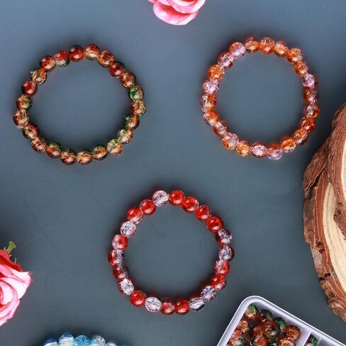 600pcs 8mm Crackle Glass Beads for Bracelet Jewelry Making Kit with 1 Roll Crystal Elastic Cord, 12 Colors Crystal Glass Beads for DIY Craft Friendship Ankle Necklace Earring Jewelry Making in Saudi Arabia