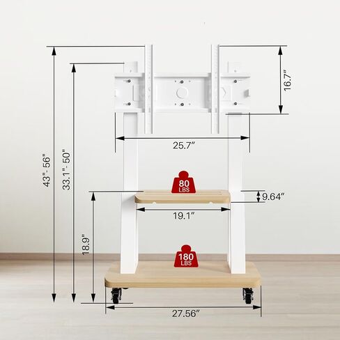 Mobile TV Cart for 32-75 Inch Flat/Curved LED/LCD/OLED TVs, Height Adjustable Rolling TV Stand with Wheels, Heavy Duty Portable Floor TV Stand with Steel Shelf Base, Holds up to 180lbs (White, 601) in Saudi Arabia