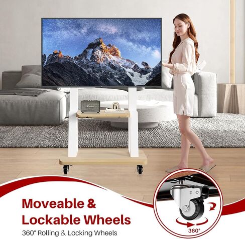 Mobile TV Cart for 32-75 Inch Flat/Curved LED/LCD/OLED TVs, Height Adjustable Rolling TV Stand with Wheels, Heavy Duty Portable Floor TV Stand with Steel Shelf Base, Holds up to 180lbs (White, 601) in Saudi Arabia