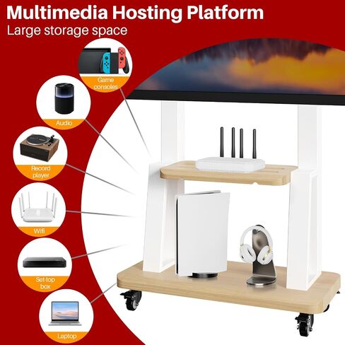 Mobile TV Cart for 32-75 Inch Flat/Curved LED/LCD/OLED TVs, Height Adjustable Rolling TV Stand with Wheels, Heavy Duty Portable Floor TV Stand with Steel Shelf Base, Holds up to 180lbs (White, 601) in Saudi Arabia