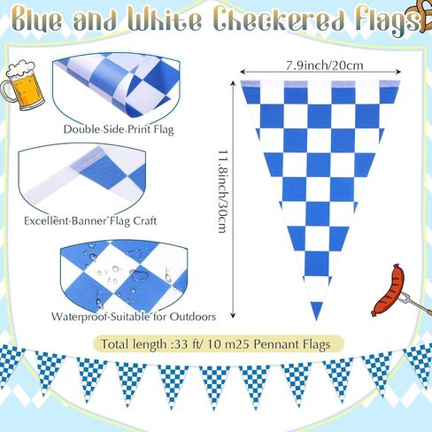 Oudain Oktoberfest Party Decoration 3 Bavarian Welcome Banners 32. 8 ft Blue and White Checkered Pennant Flag, Hanging Octoberfest Decor for Bavarian Festival Parade Beer Outdoor Supplies in Saudi Arabia