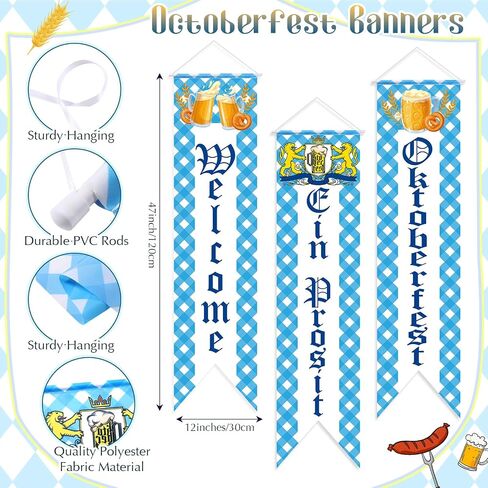 Oudain Oktoberfest Party Decoration 3 Bavarian Welcome Banners 32. 8 ft Blue and White Checkered Pennant Flag, Hanging Octoberfest Decor for Bavarian Festival Parade Beer Outdoor Supplies in Saudi Arabia