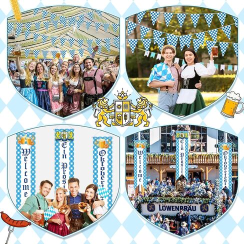 Oudain Oktoberfest Party Decoration 3 Bavarian Welcome Banners 32. 8 ft Blue and White Checkered Pennant Flag, Hanging Octoberfest Decor for Bavarian Festival Parade Beer Outdoor Supplies in Saudi Arabia