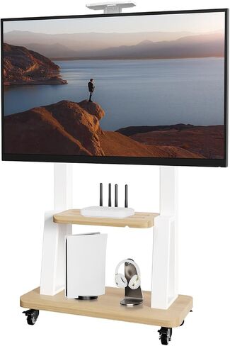 Mobile TV Cart for 32-75 Inch Flat/Curved LED/LCD/OLED TVs, Height Adjustable Rolling TV Stand with Wheels, Heavy Duty Portable Floor TV Stand with Steel Shelf Base, Holds up to 180lbs (White, 601) in Saudi Arabia