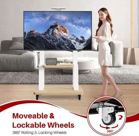 Mobile TV Cart for 32-75 Inch Flat/Curved LED/LCD/OLED TVs, Height Adjustable Rolling TV Stand with Wheels, Heavy Duty Portable Floor TV Stand with Steel Shelf Base, Holds up to 180lbs (White, 601) in Saudi Arabia