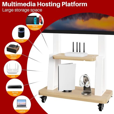 Mobile TV Cart for 32-75 Inch Flat/Curved LED/LCD/OLED TVs, Height Adjustable Rolling TV Stand with Wheels, Heavy Duty Portable Floor TV Stand with Steel Shelf Base, Holds up to 180lbs (White, 601) in Saudi Arabia