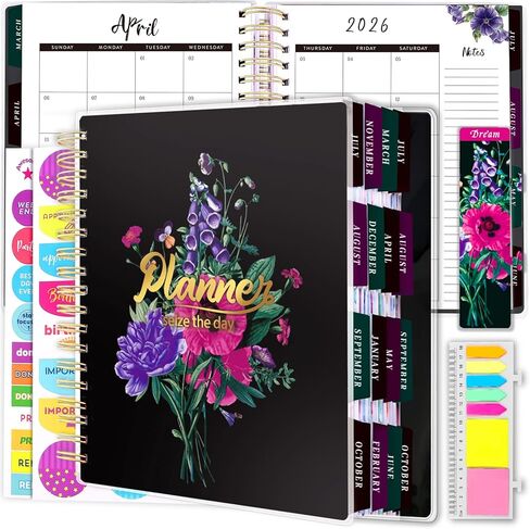 Planner 2025-2026, 18 Months Large Academic Daily Weekly Monthly Planner Organizer, July. 2025 - Dec. 2026, 8.5x9.8" Agenda with Page Tabs, Separator Page, Pocket Folder, Bookmark, Stickers & Sticky Note Set in Kuwait