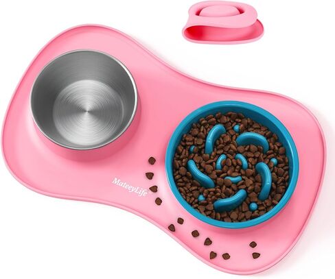 Mateeylife Dog Food and Water Bowl 3 في 1 ، أوعية الكلب بطيئة تغذية وعاء ماء من الفولاذ المقاوم للصدأ مع حصيرة السيليكون غير الممتدة والقطط والجرو الأطباق للحيوانات الأليفة لسلالة صغيرة متوسطة مضادة للالتزام in Kuwait