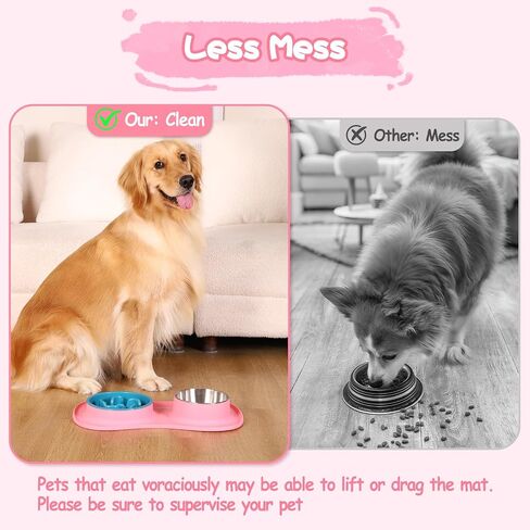 Mateeylife Dog Food and Water Bowl 3 في 1 ، أوعية الكلب بطيئة تغذية وعاء ماء من الفولاذ المقاوم للصدأ مع حصيرة السيليكون غير الممتدة والقطط والجرو الأطباق للحيوانات الأليفة لسلالة صغيرة متوسطة مضادة للالتزام in Kuwait
