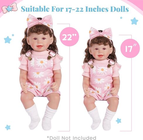 Babeside 4 PCS Rebond Baby Doll Cloths for 17-22 Inch Babydolls ، و Smit Pink Flower Dolls Salms LifeLike Reborn Baby Accessories with Headhand and Socks for Dolls Dolls Girl in Saudi Arabia